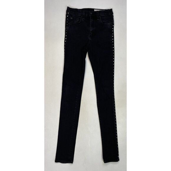 Rag & Bone Studded High Rise Skinny Jeans Women Size 25 X 30 Black - Picture 1 of 10